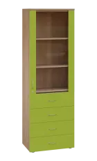 LE - 64 skříň léková prosklená, pravá, korpus dub bardolino, dvířka jarní zeleň